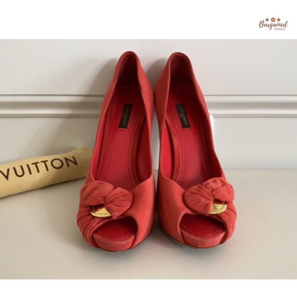 Authentic Louis Vuitton Red Suede Leather Peep Toe Pumps Shoes Sandals Size 39/9 - Picture 5 of 15